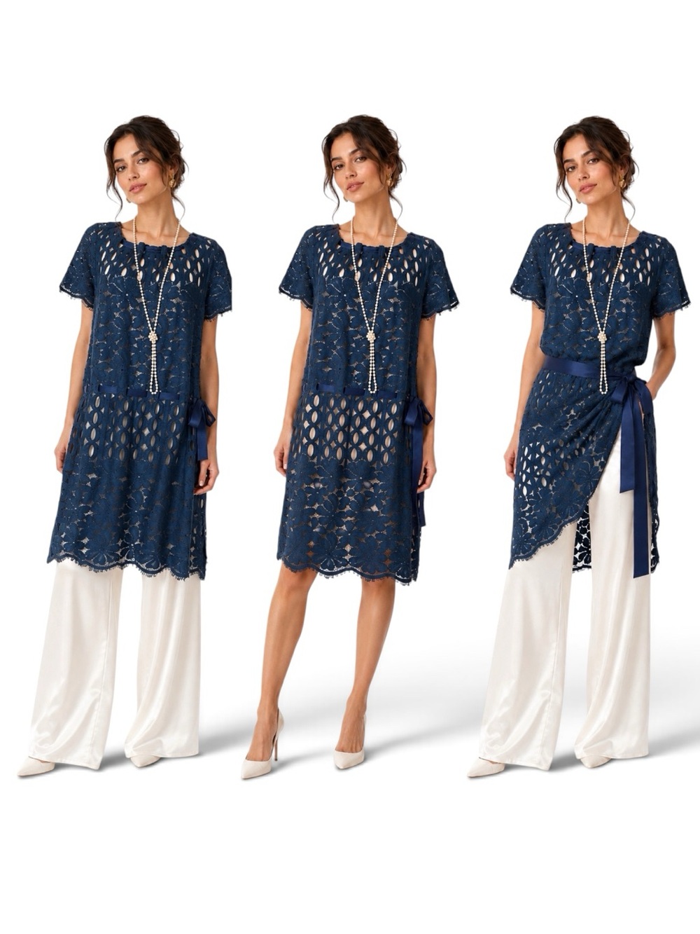 Lanvin Teal Blue Lace Drop Waist Flapper Dress US 8 One Dress 3 Ways Designer